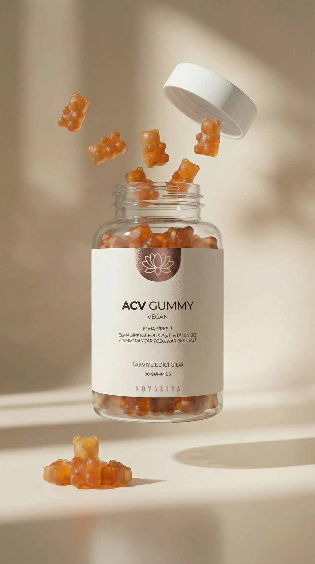 NOVALIYA ACV Elma Sirkeli Gummy – Folik Asit İçeren Sindirim ve Enerji Desteği